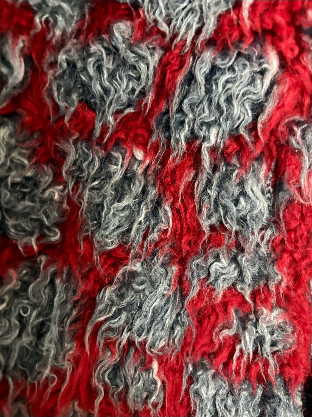 Sugar Red and Gray Faux Fur Patterned Teddy Jacket - Picture 2 of 5